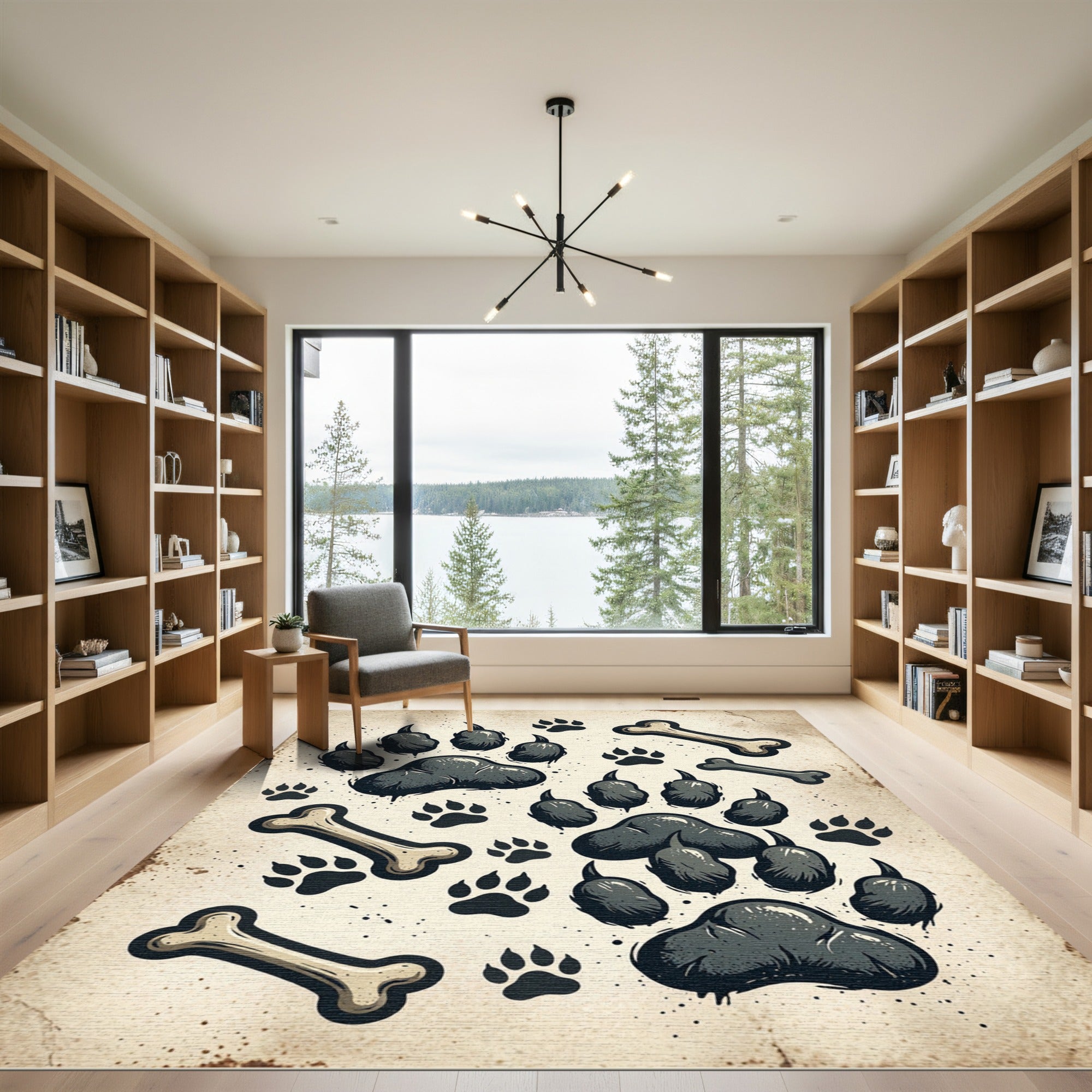 Vintage Animal Tracks and Bone Illustration Rug