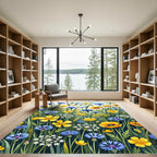 Golden Yellow Blue Cornflower Meadow Rug