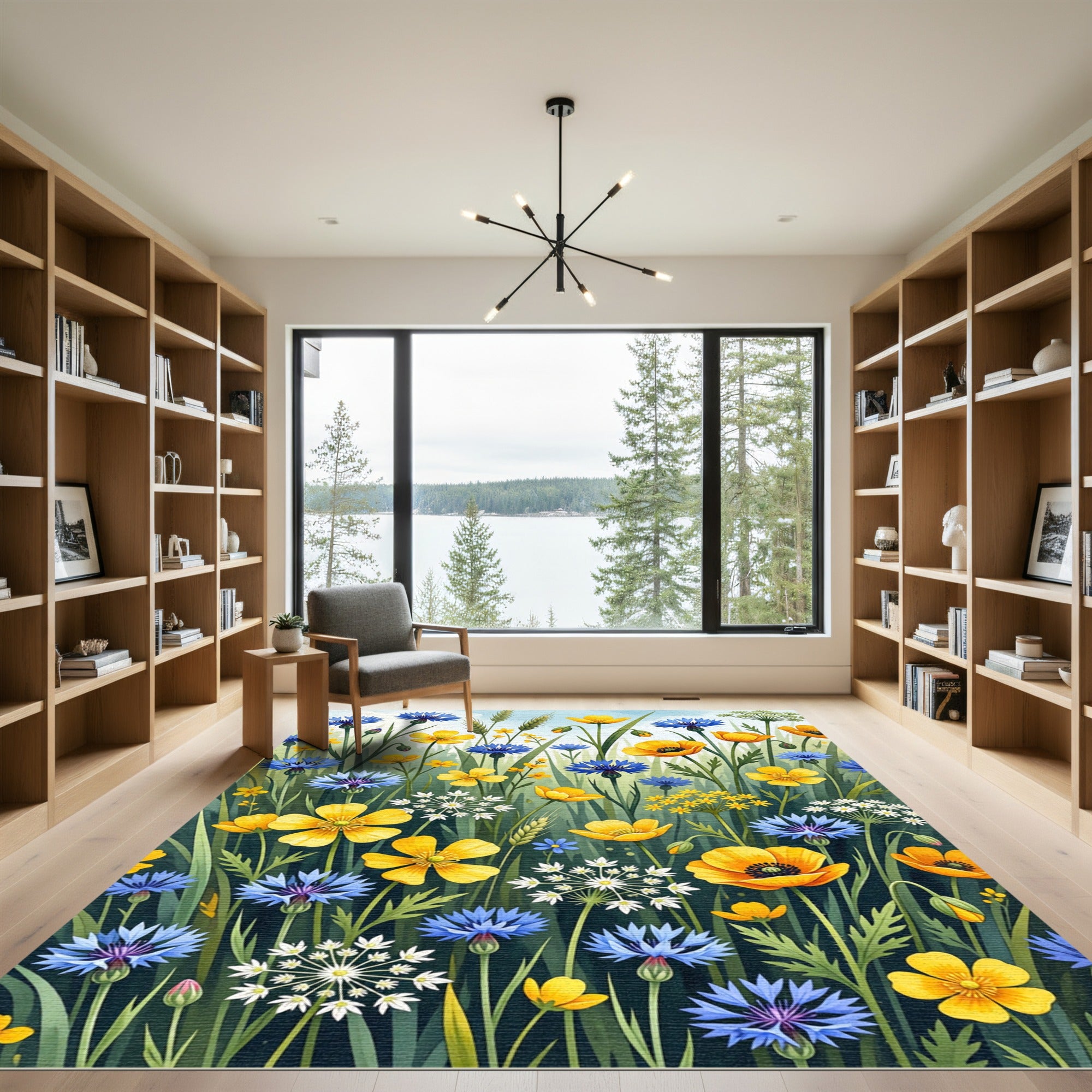 Golden Yellow Blue Cornflower Meadow Rug