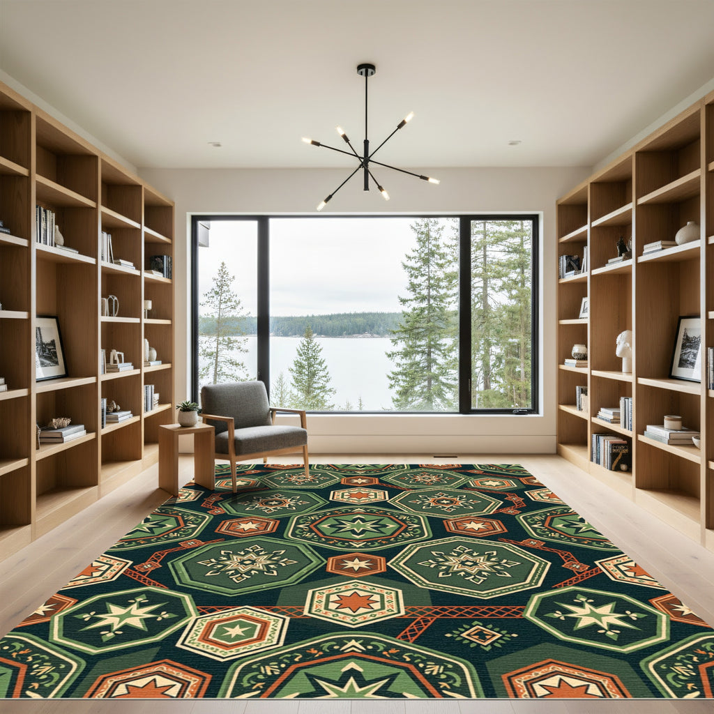 Sage Green Geometric Star Hexagon Rug