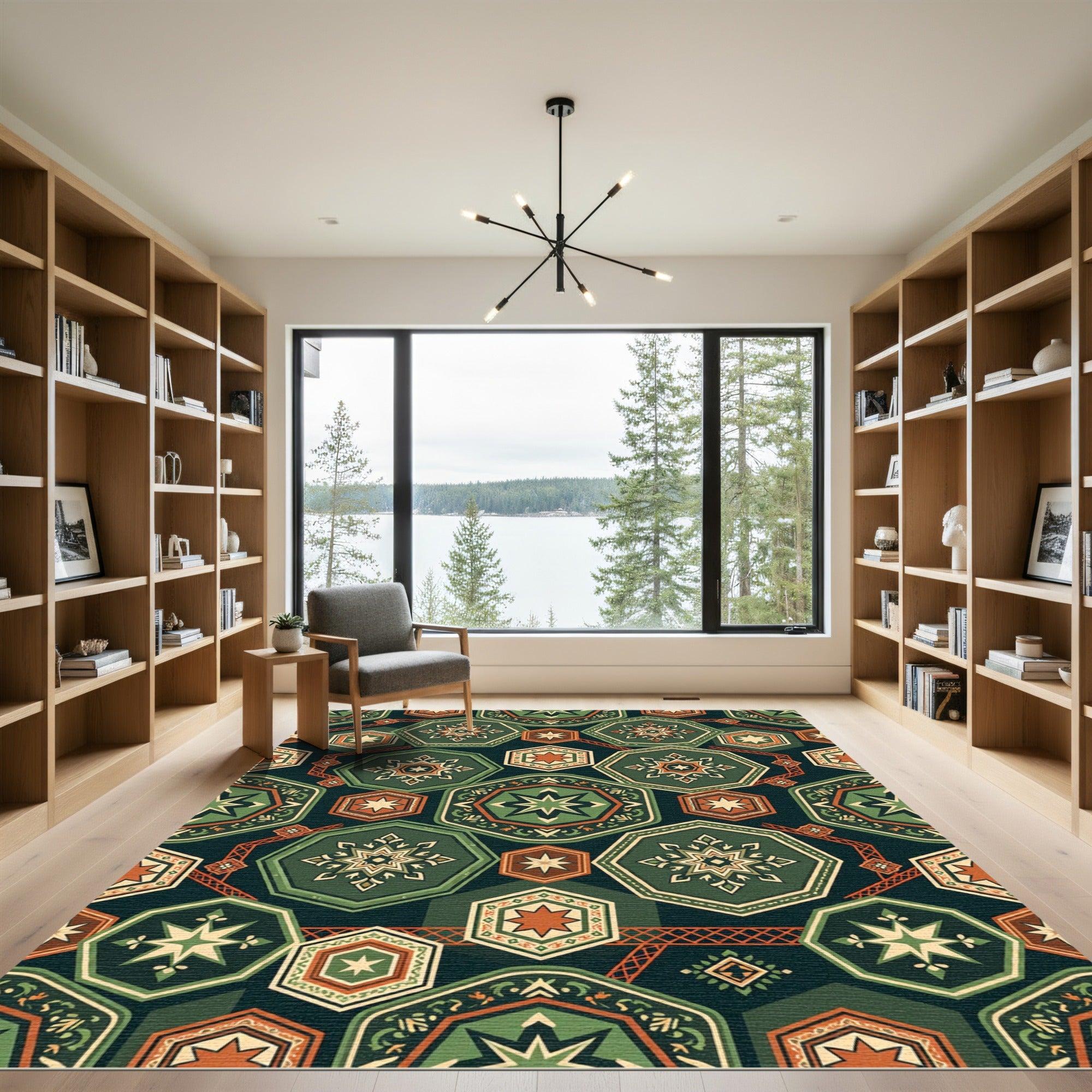 Sage Green Geometric Star Hexagon Rug