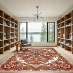 Elegant Terracotta Floral Baroque Scrollwork Rug