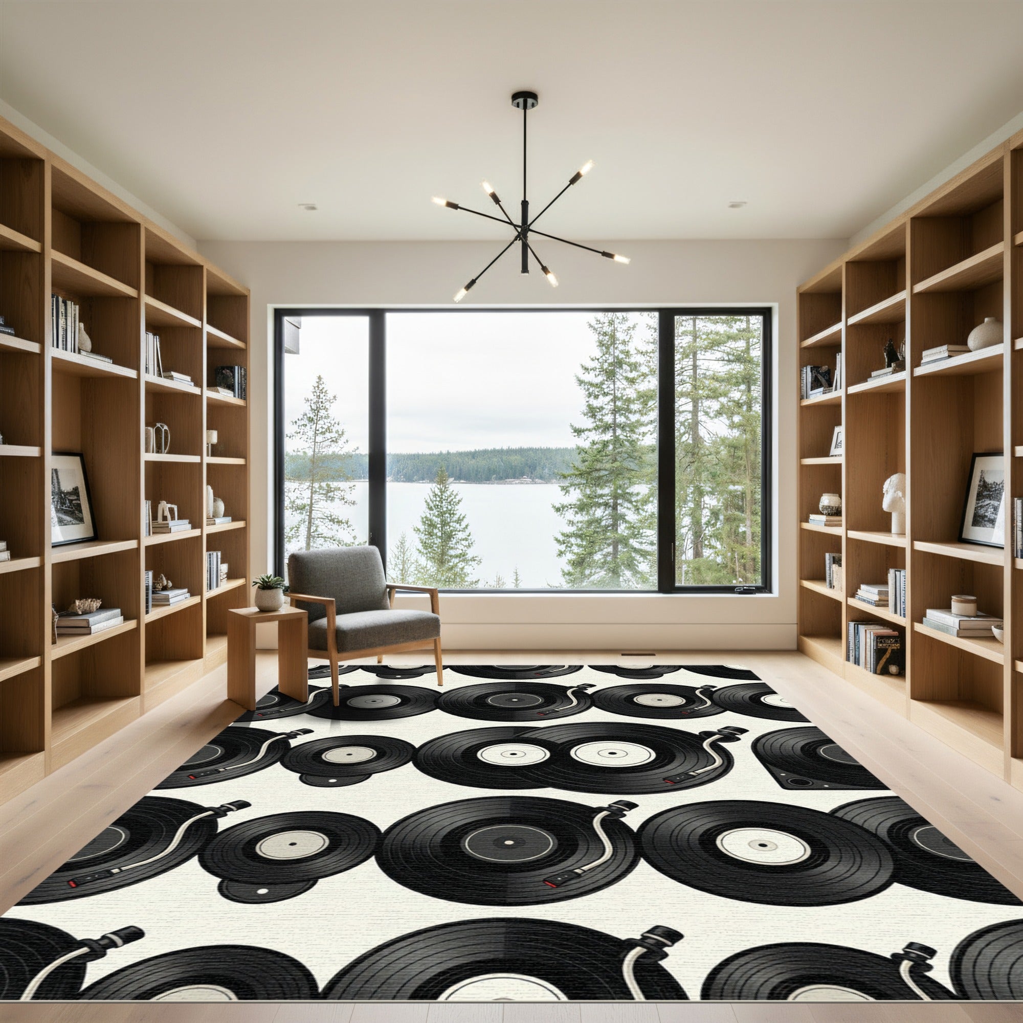 Retro Vinyl Record Monochrome Illustration Rug
