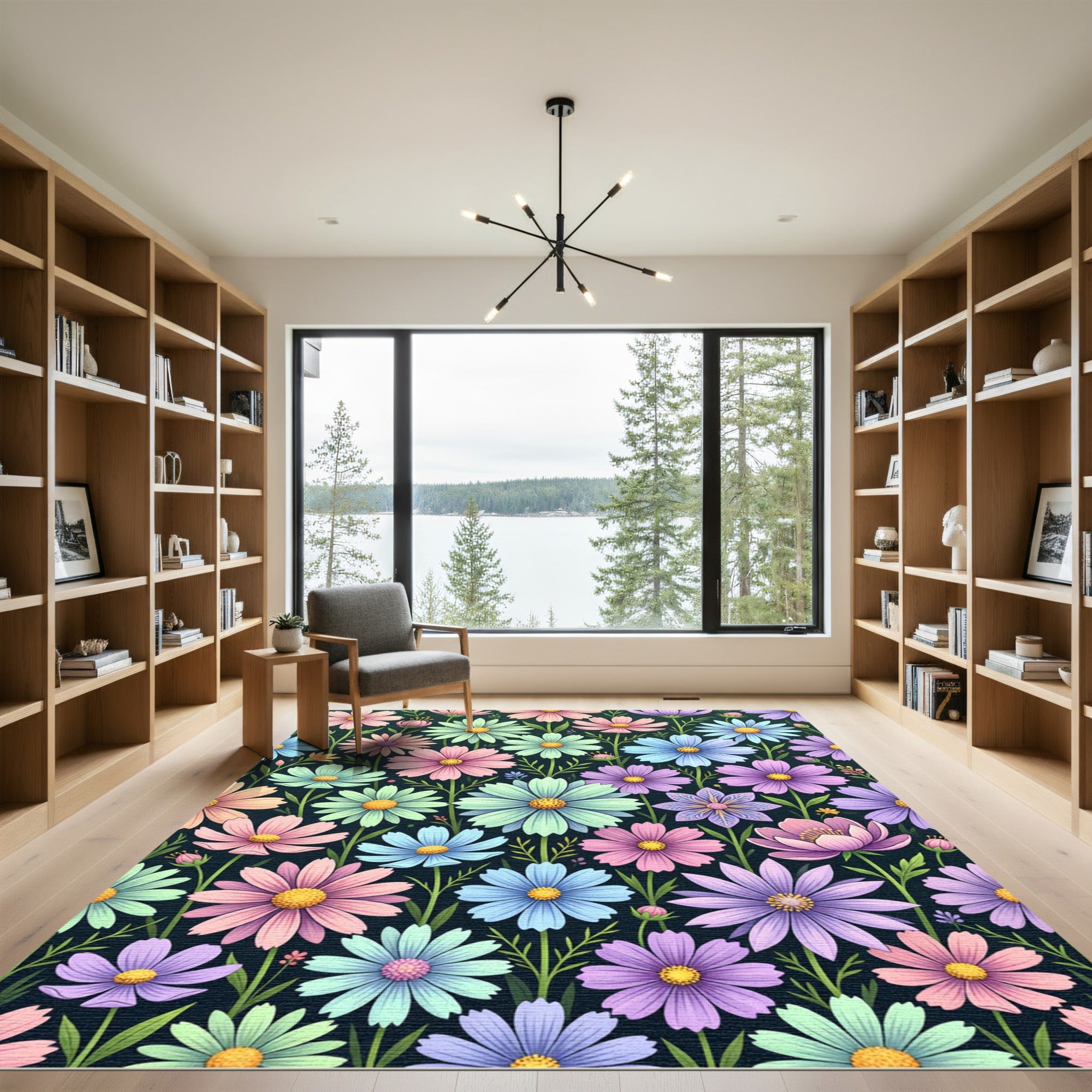 Vibrant Pastel Cosmos Meadow Floral Rug