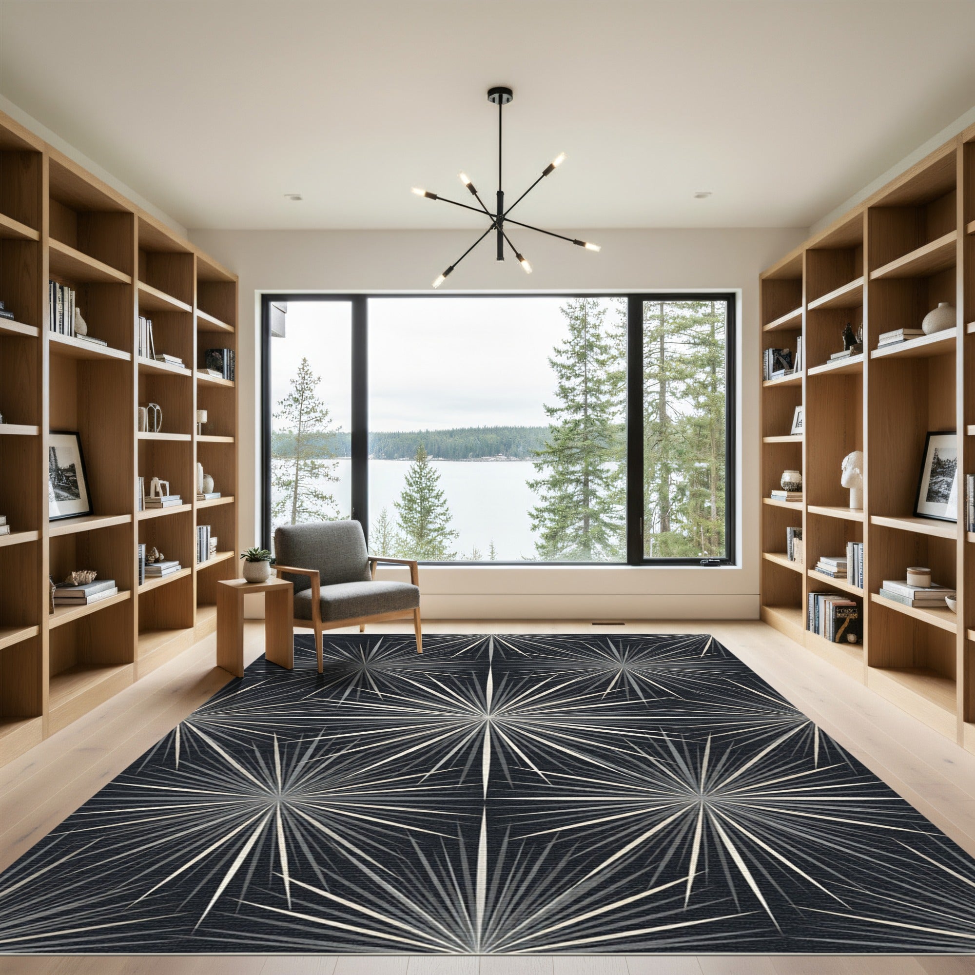 Monochrome Starburst Geometric Radiant Art Rug