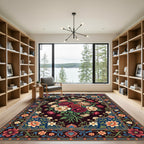 Dark Floral Bouquet Ornate Medallion Art Rug