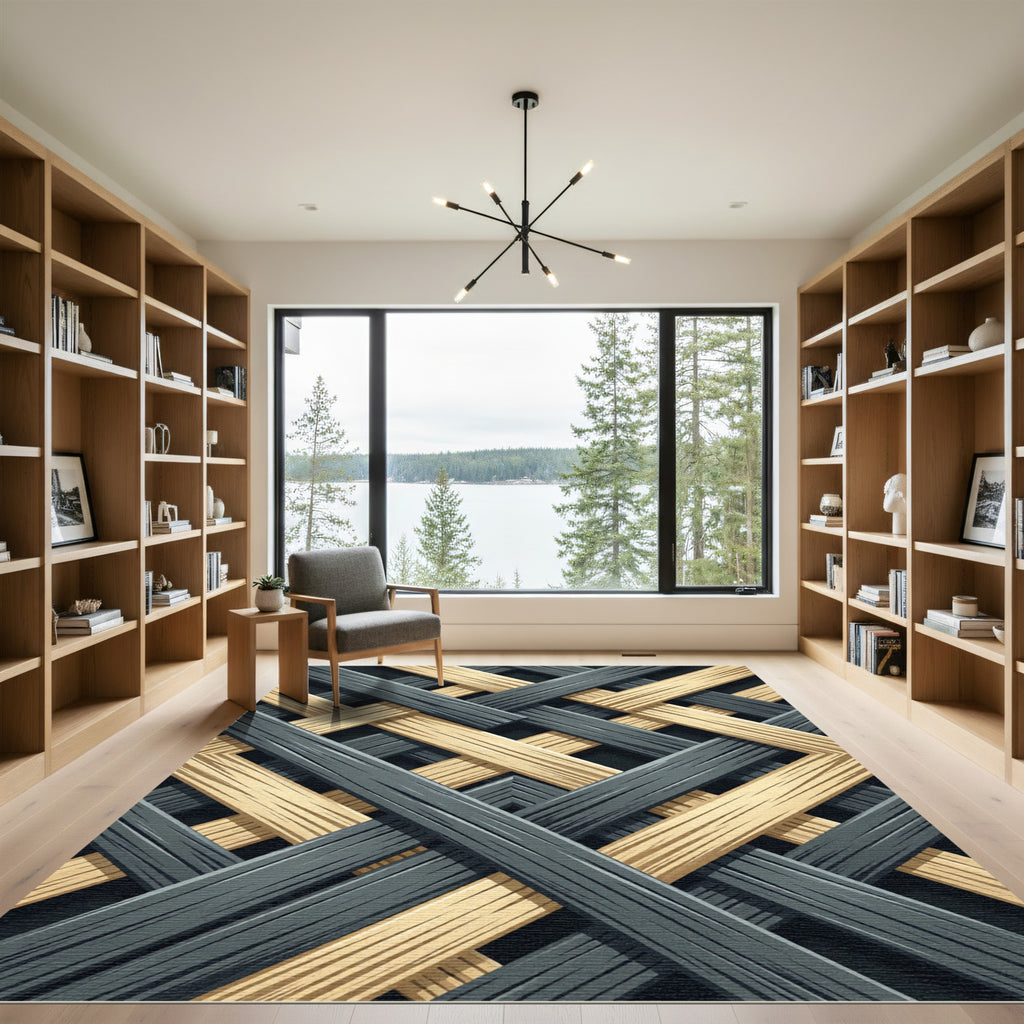 Gray Flax Interwoven Lattice Rug