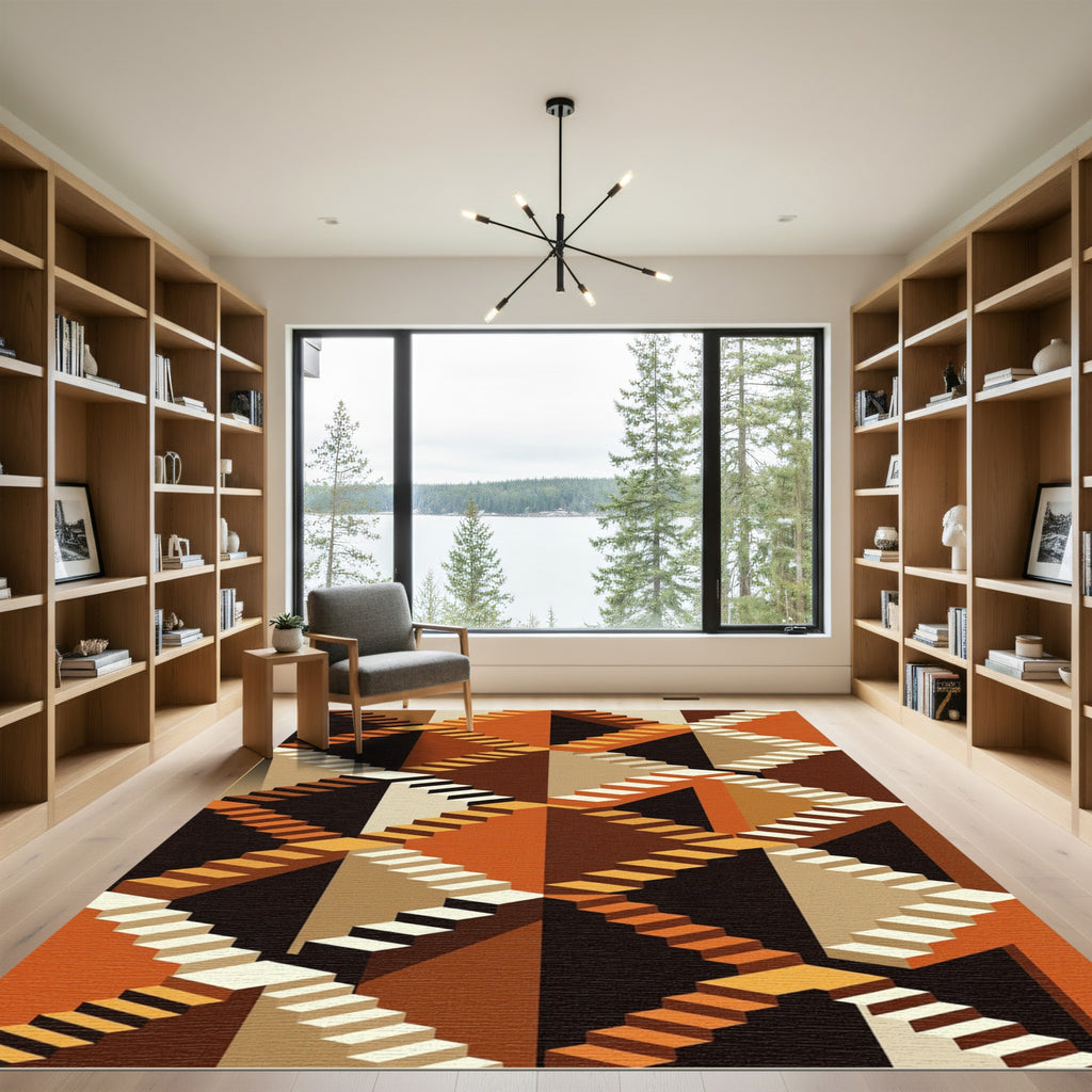 Optical Illusion Staircase Orange Black Rug