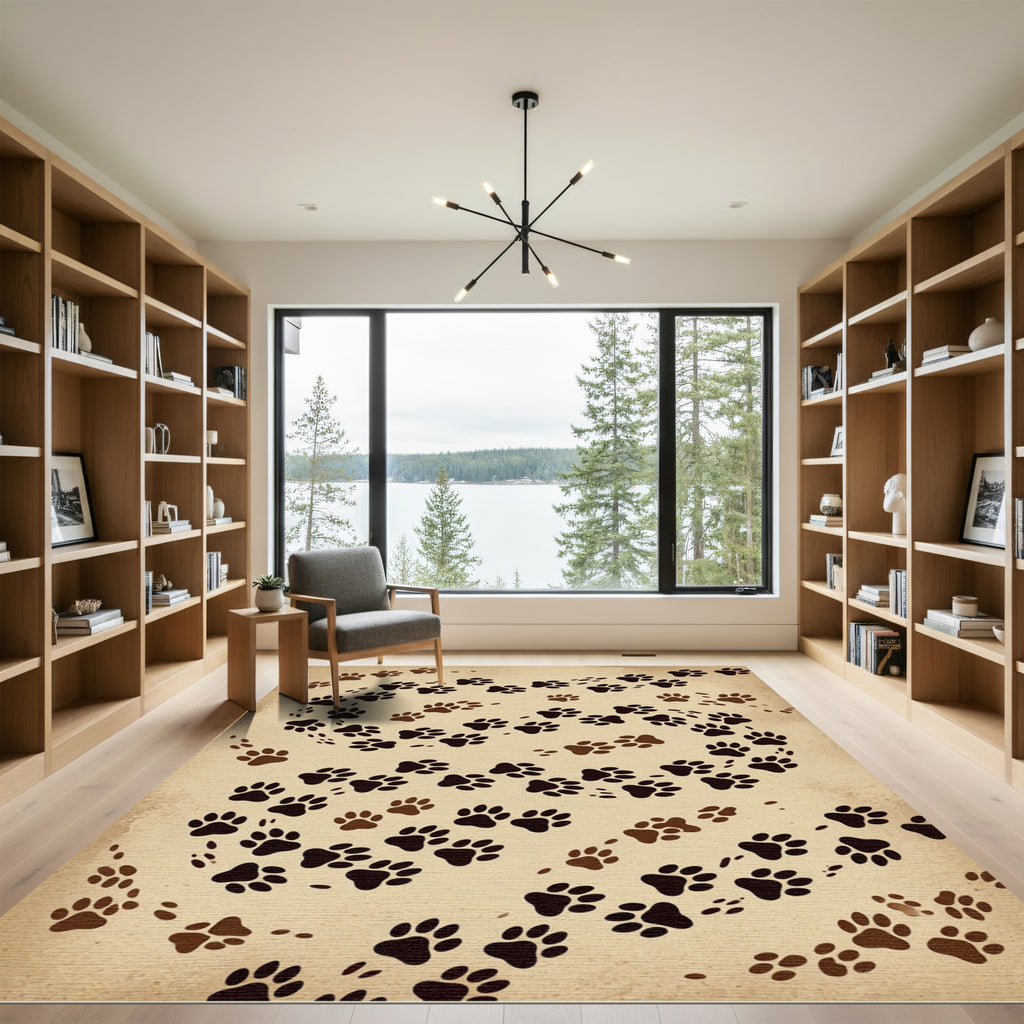 Earthy Brown Paw Print Spiral Rug