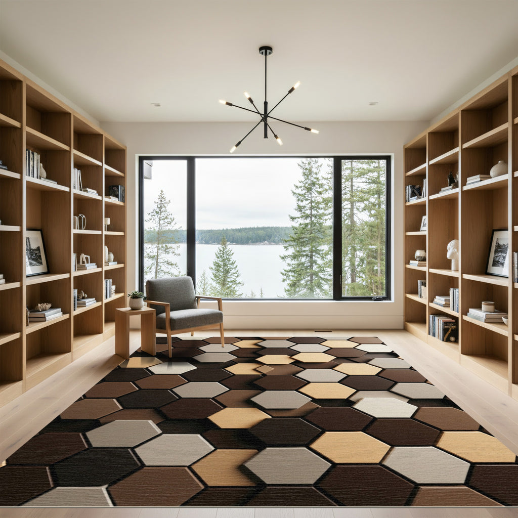 Earth Tones Hexagon Mosaic Rug