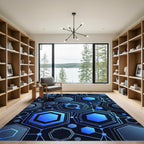 Modern Blue Neon Geometric Hexagon Rug