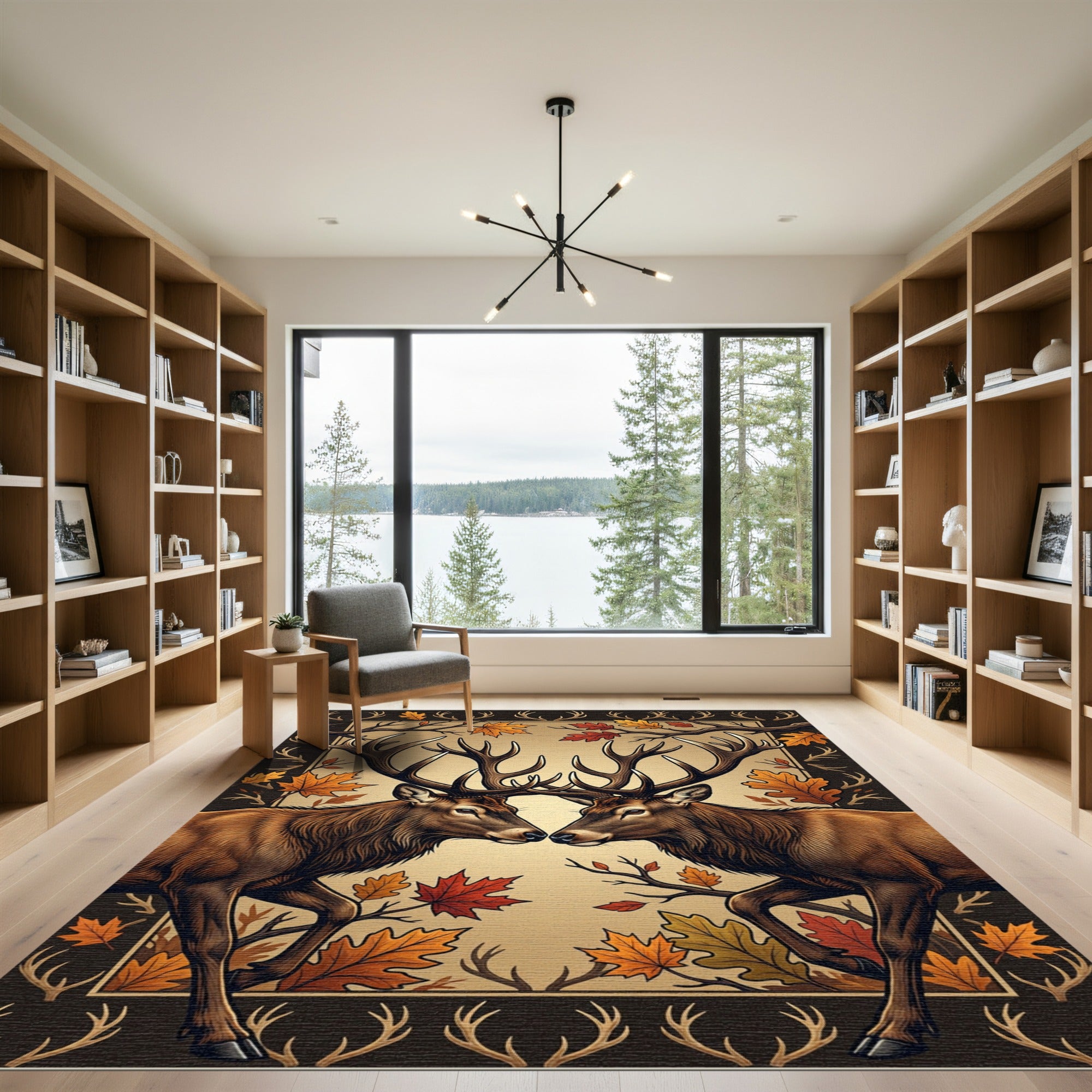 Majestic Autumn Stags and Maple Leaves Rug