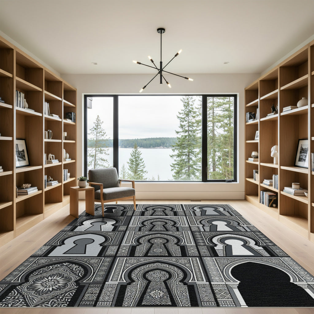 Monochromatic Arch Keyhole Medallion Rug