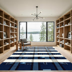 Modern Navy Geometric Architectural Grid Rug