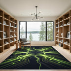 Neon Cybernetic Circuit Grid Abstract Area Rug