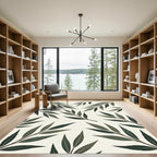 Minimalist Olive Green Botanical Leaf Rug