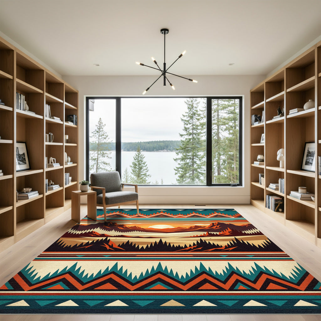 Sunset Mountain Peaks Geometric Southwest Rug