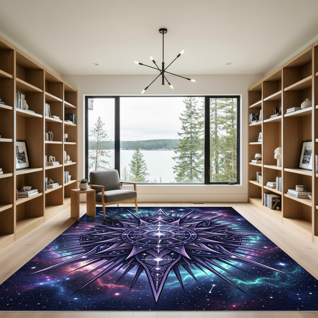 Celestial Purple Cosmic Compass Star Rug