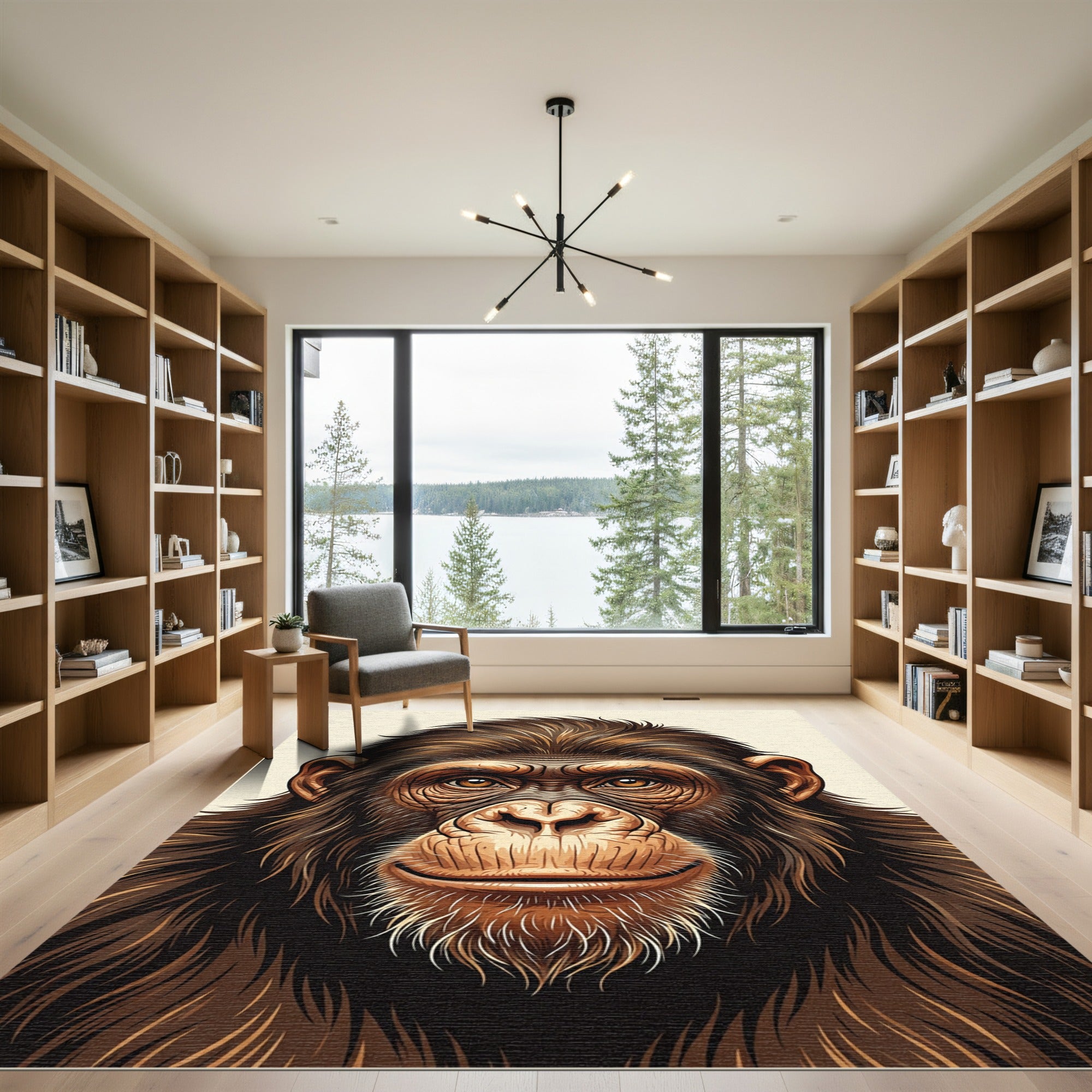 Majestic Brown Primate Portrait Art Rug