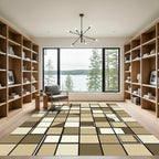 Abstract Neutral Toned Geometric Block Grid Rug