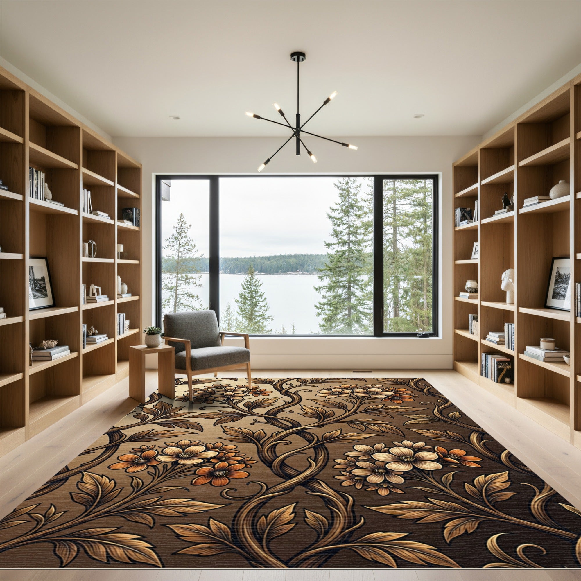 Warm Tan Floral Vine Symmetry Rug
