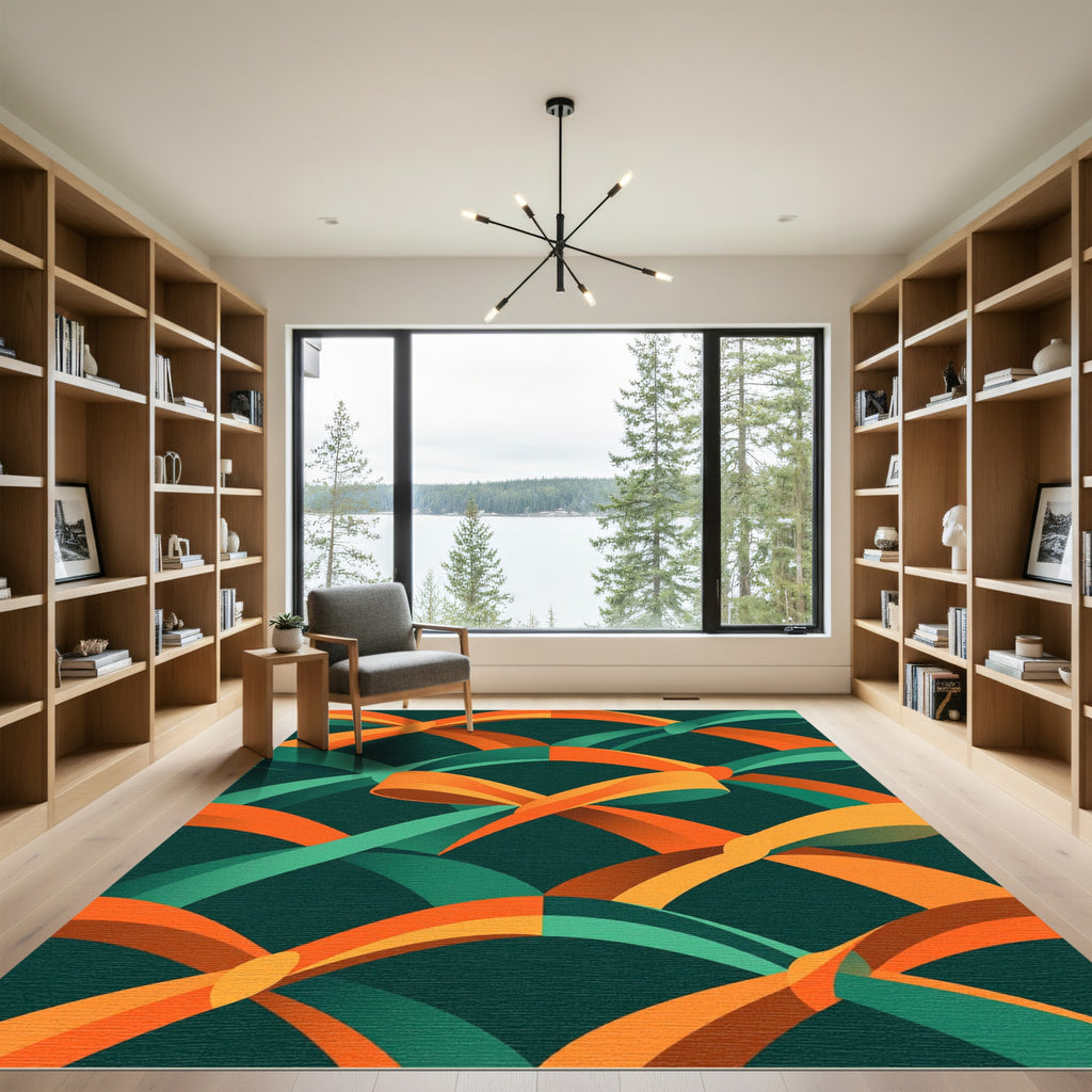 Orange and Teal Geometric Ribbon Weave Rug