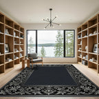 Ornate Charcoal Silver Acanthus Scroll Rug