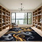 Golden Swirl Abstract Smoke Art Rug