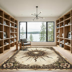 Vintage Golden Celestial Floral Medallion Rug