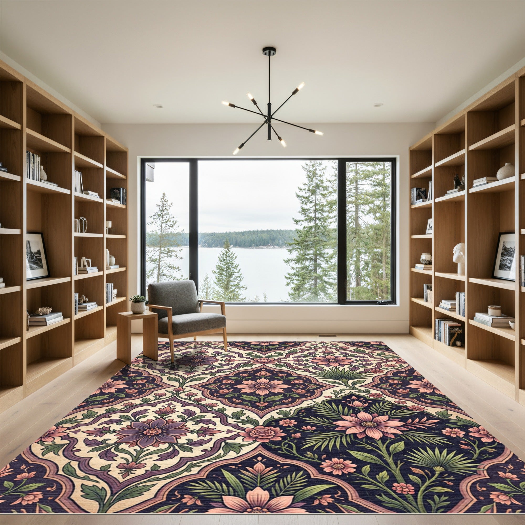 Vintage Plum Floral Medallion Tile Rug