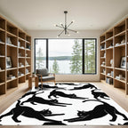 Black Cats Stretching Abstraction Rug