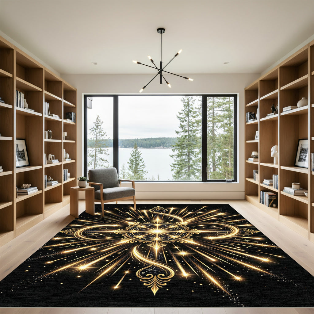 Golden Celestial Starburst Infinity Radiance Rug