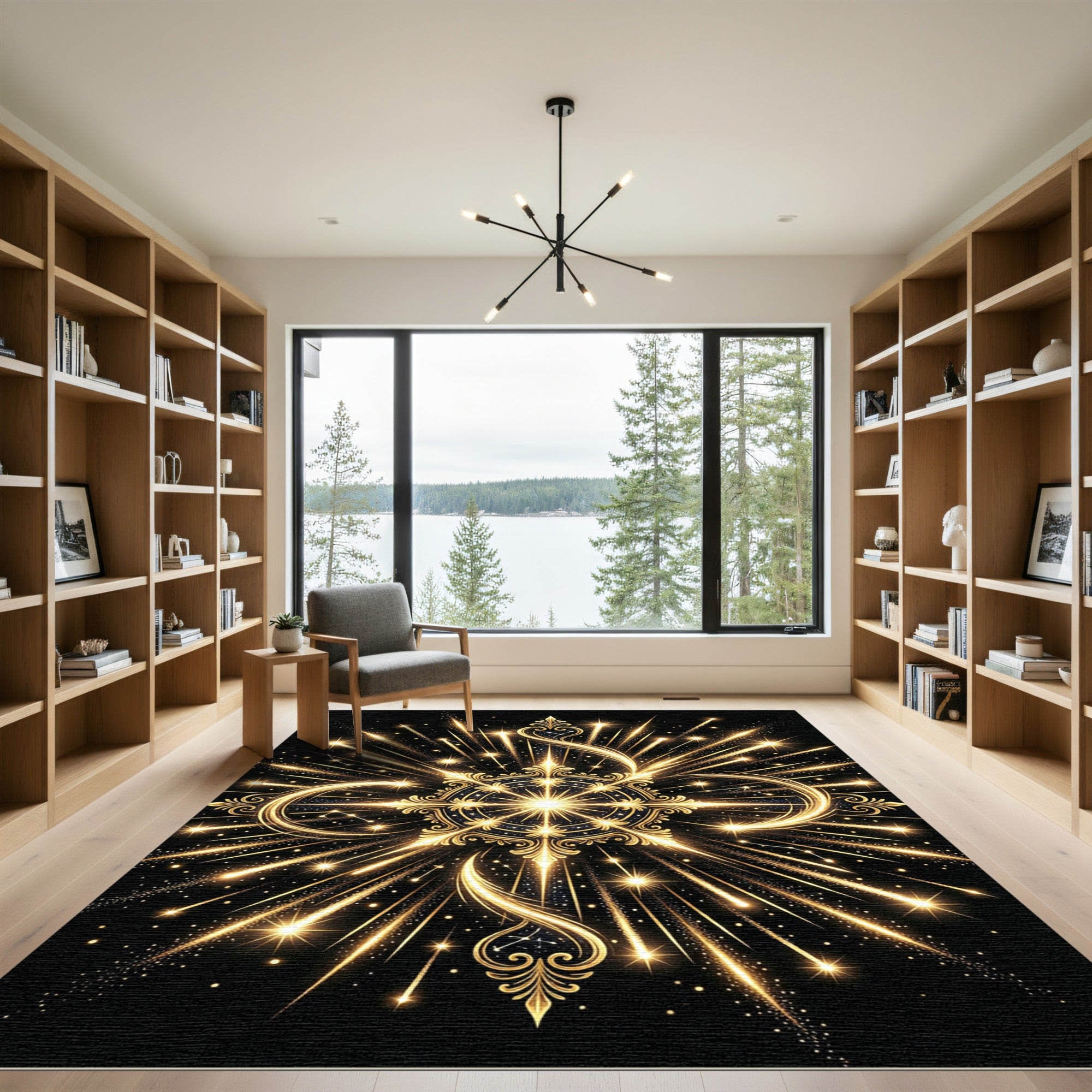 Golden Celestial Starburst Infinity Radiance Rug