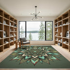 Sage Teal Layered Lotus Mandala Rug