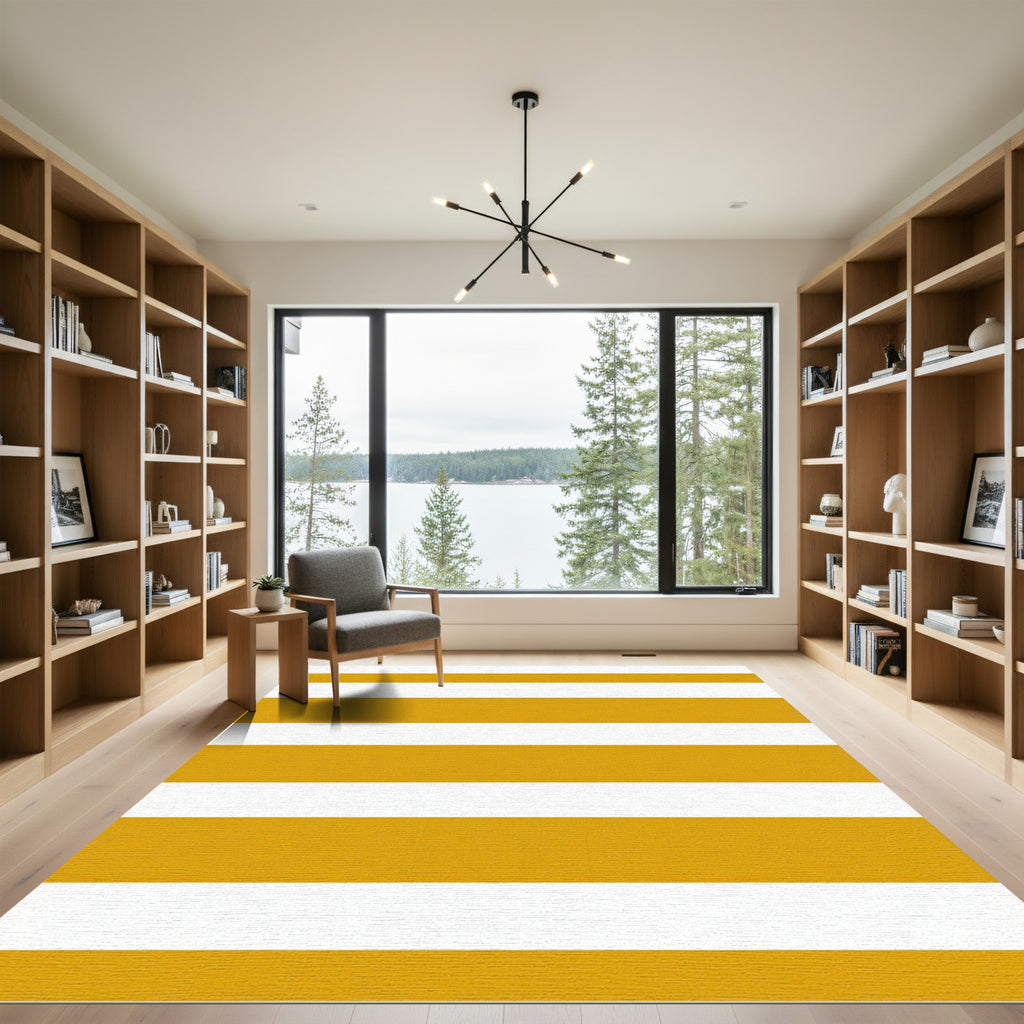Modern Mustard Gold Horizontal Stripe Rug