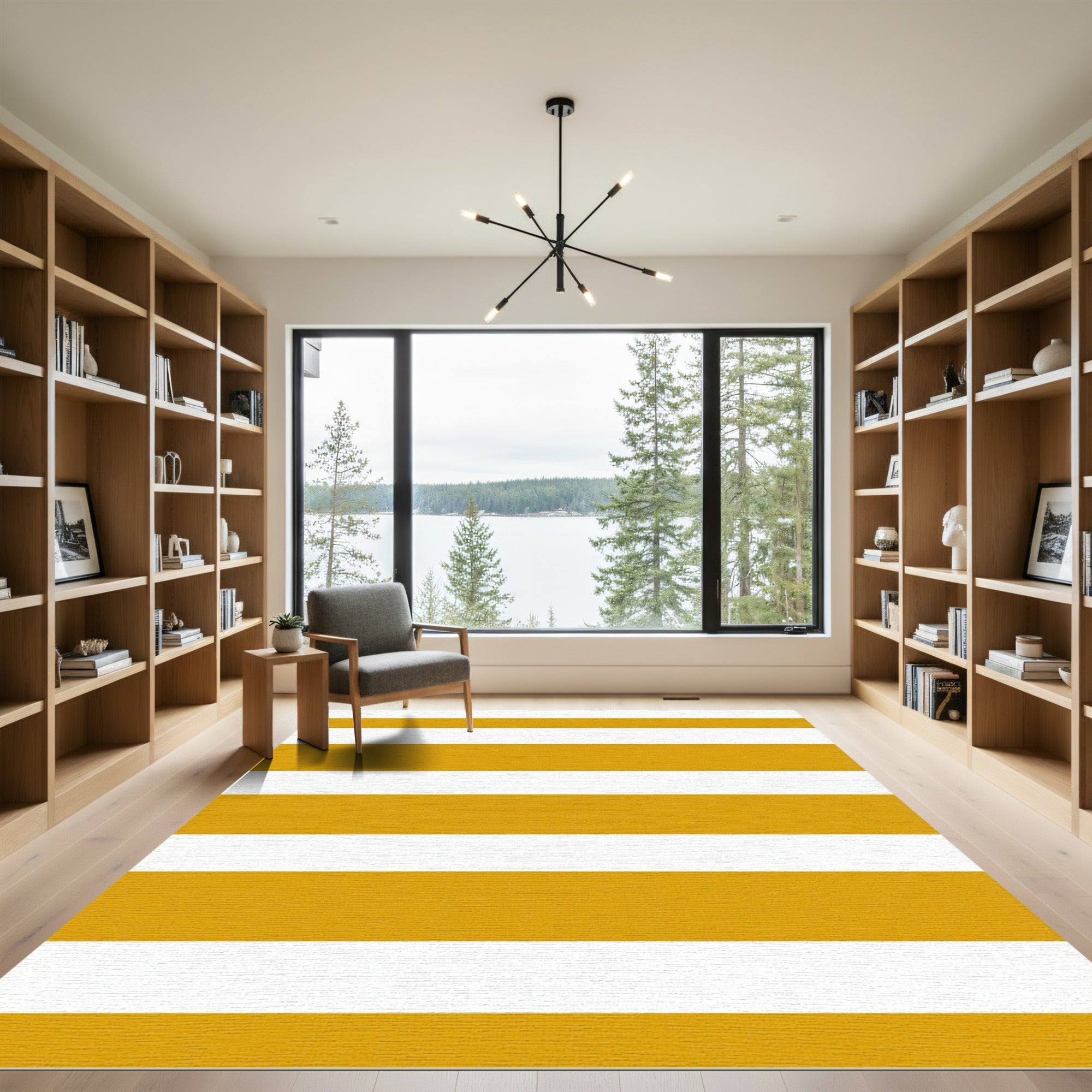 Modern Mustard Gold Horizontal Stripe Rug