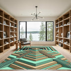 Isometric Teal Step Pyramid Geometric Art Rug