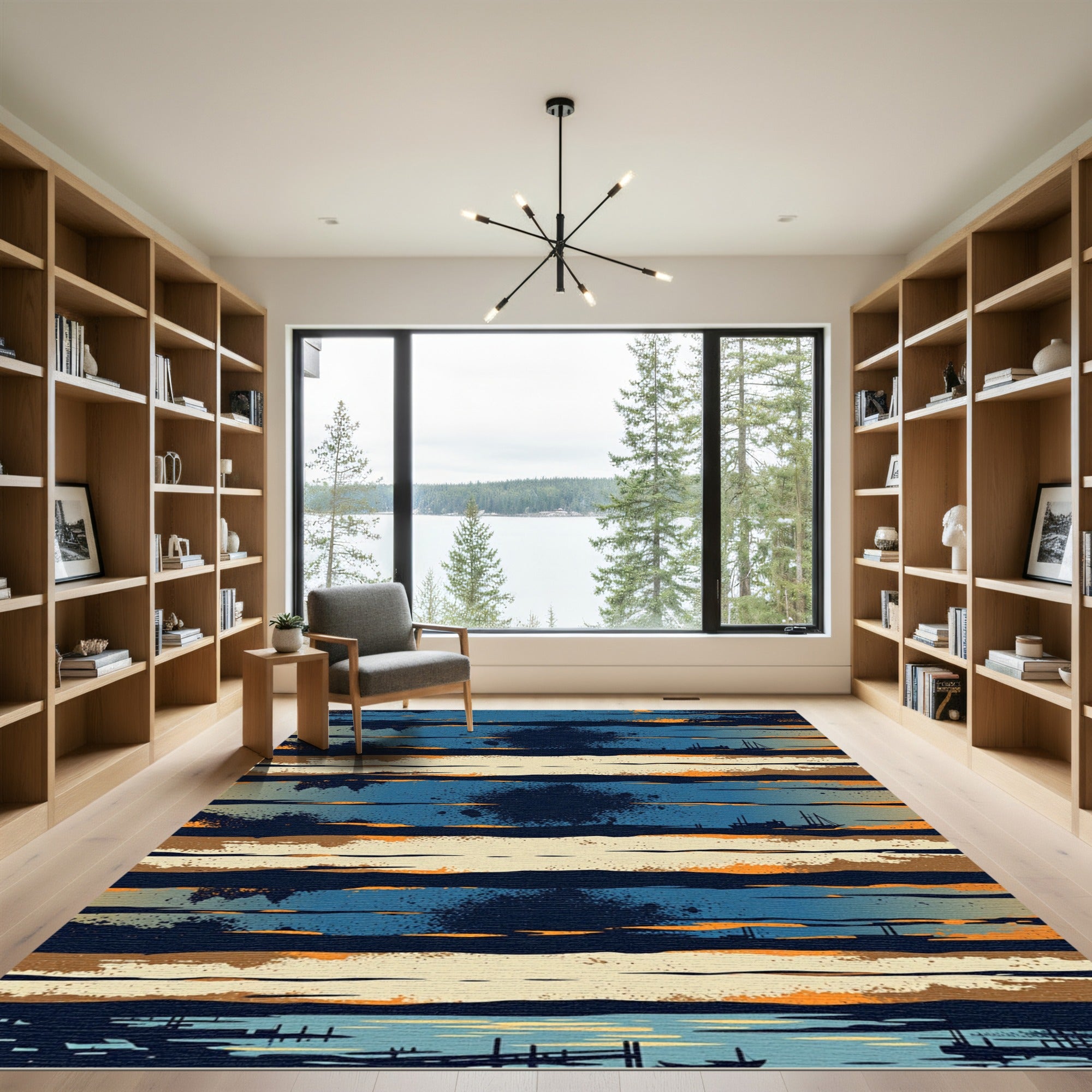 Abstract Nautical Sunset Striped Ocean Rug