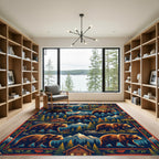 Rustic Grizzly Bear Mountain Cabin Illustration Rug