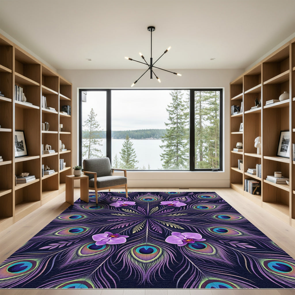 Purple Peacock Feather Orchid Mandala Rug