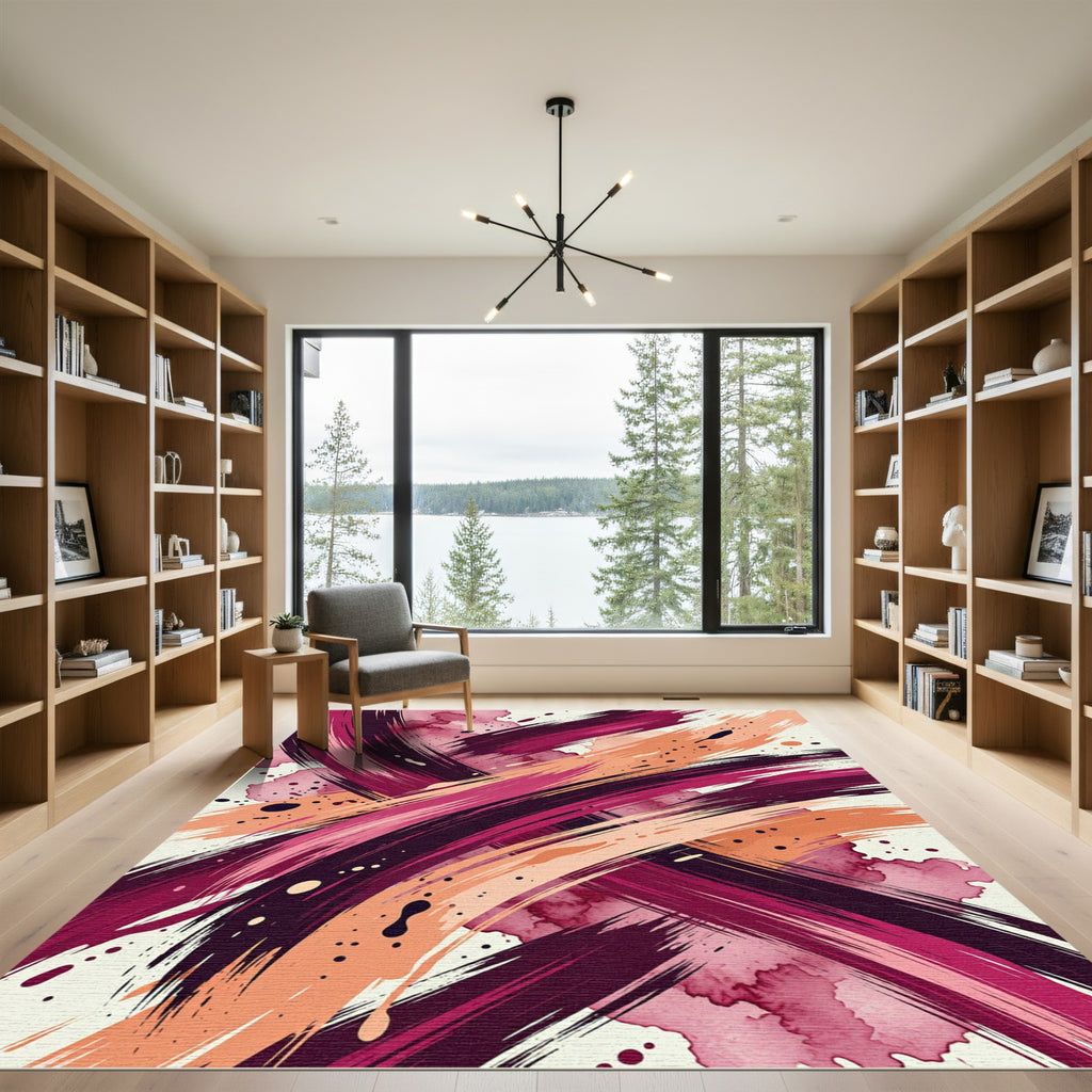 Crimson Peach Splash Brush strokes Rug