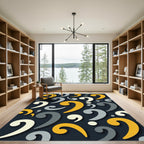 Yellow Gray Scroll Question Mark Rug