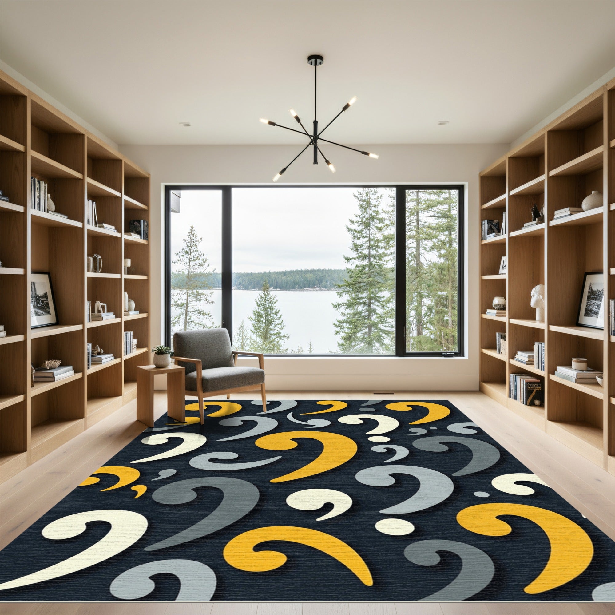 Yellow Gray Scroll Question Mark Rug