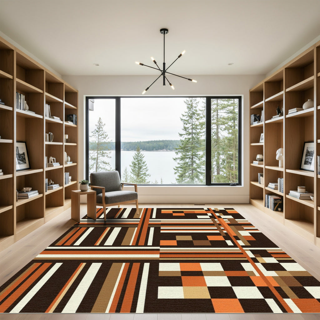 Earthy Geometric Block Striped Accent Rug