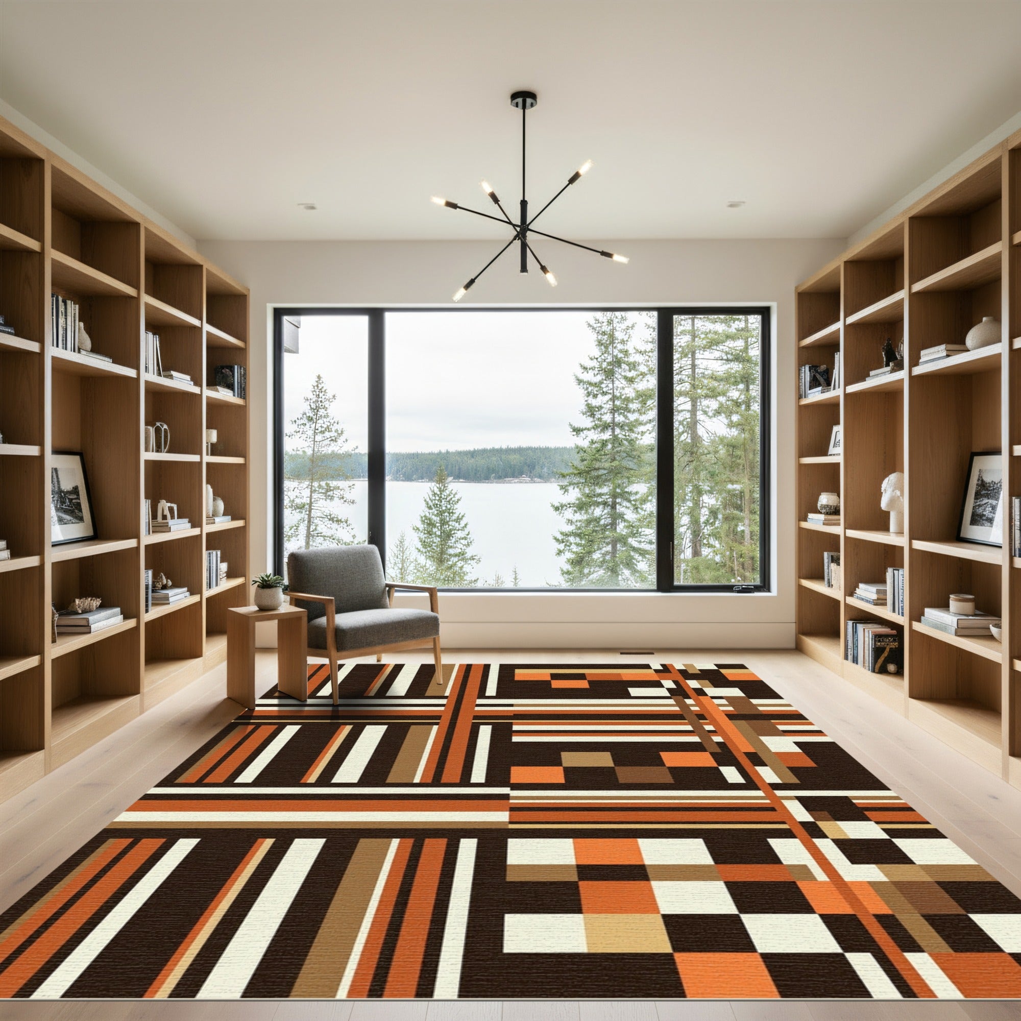 Earthy Geometric Block Striped Accent Rug