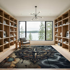 Ornate Smoke Weathered Compass Medallion Rug