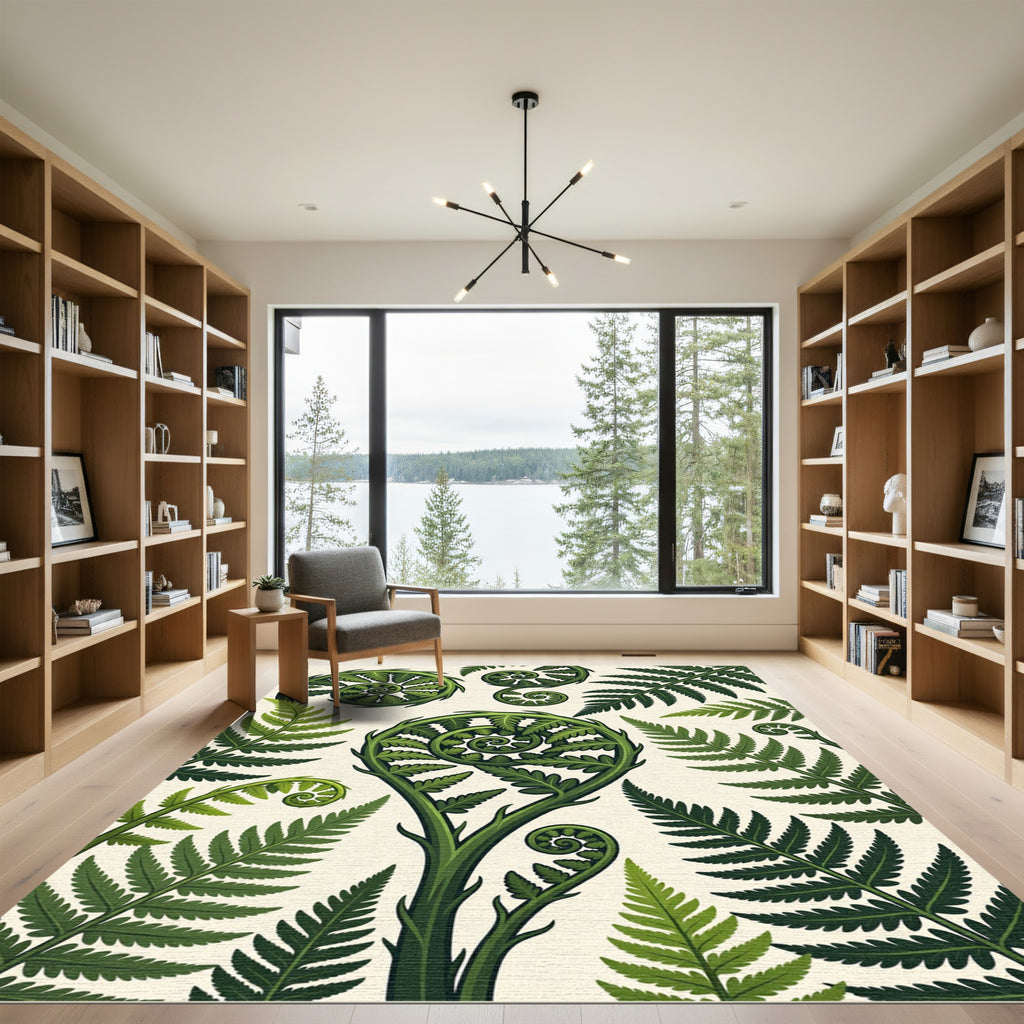 Lush Green Botanical Fern Frond Rug