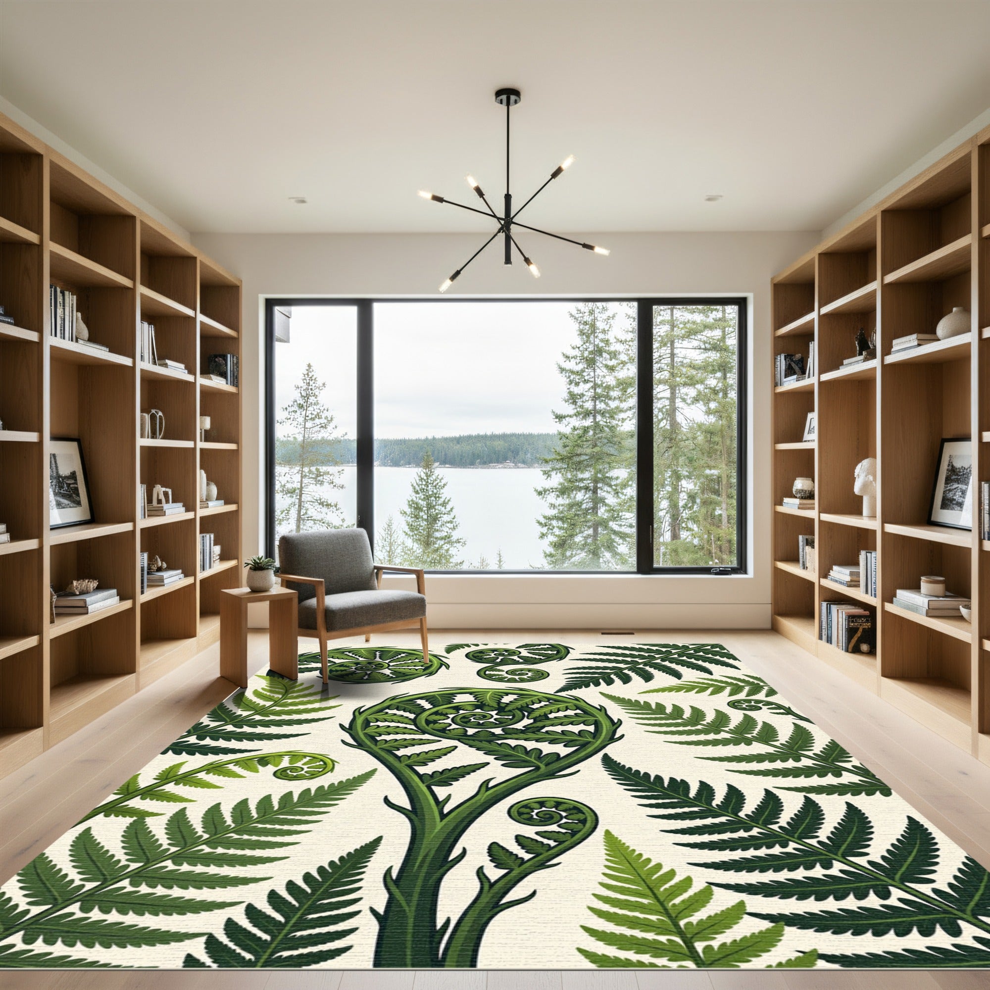 Lush Green Botanical Fern Frond Rug