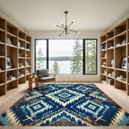 Grand Indigo Geometric Ikat Diamond Rug