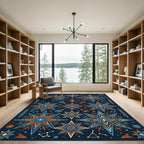 Celestial Starburst Orange Blue Medallion Rug